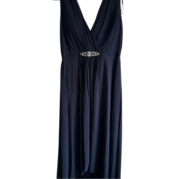 Eliza J Embellished High Low Chiffon Dress 10 Navy Blue - Picture 8 of 13